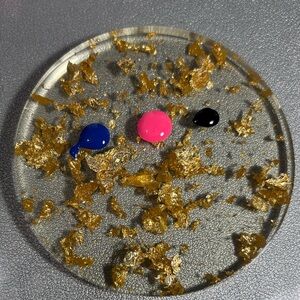 Gold Flake Decorative Plate with Paint Dots